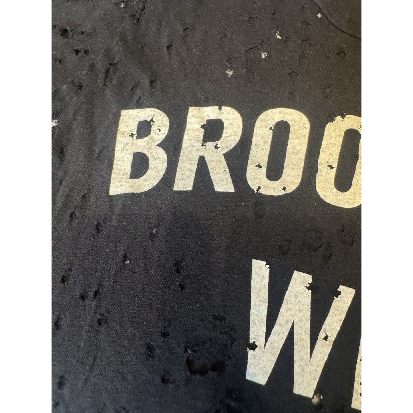 Y7 Studio Brooklyn We Flow Hard Distressed Destroyed Black Graphic Tee Medium