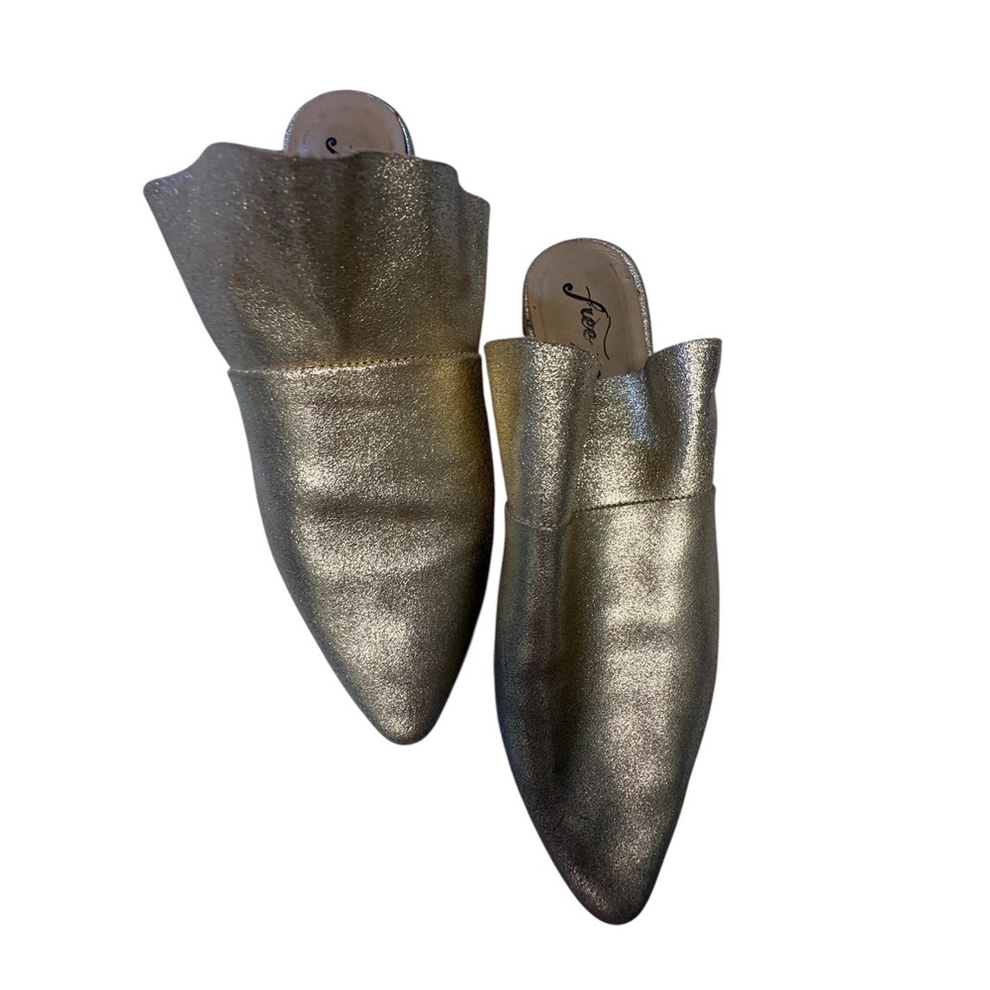 Free People Gold Metallic Ruffle Mules Shoes Women's Size 41 US 10/11 Rare