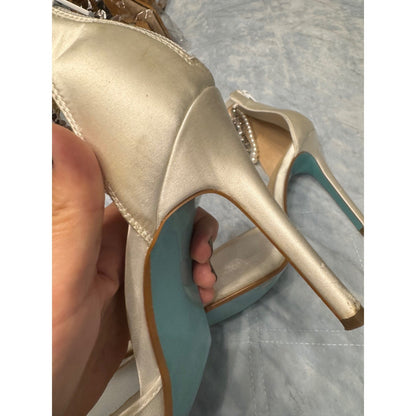 Betsey Johnson Ivory Rhinestone Pearl Ankle Strap Pointed Toe Heels