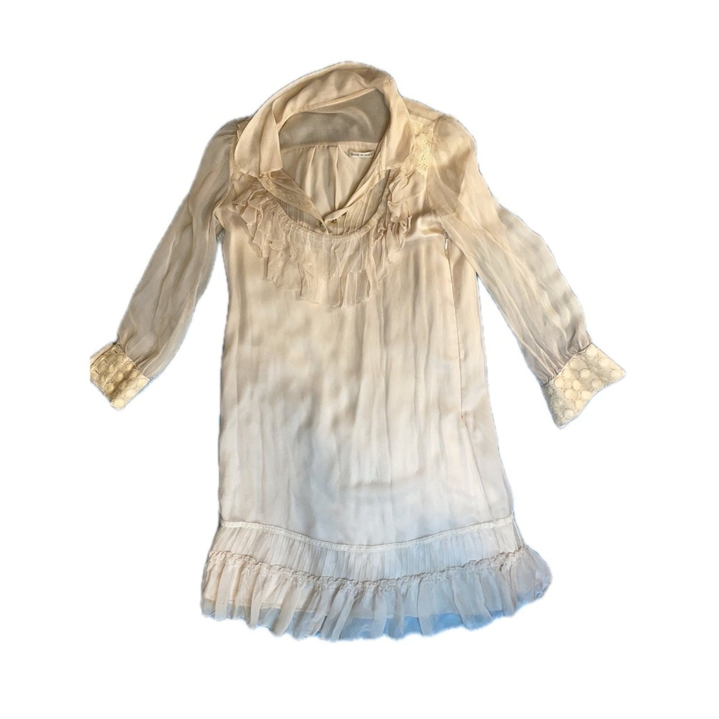 Couture Couture Los Angeles Sheer Ruffle Collar Button Front Dress Made in Italy