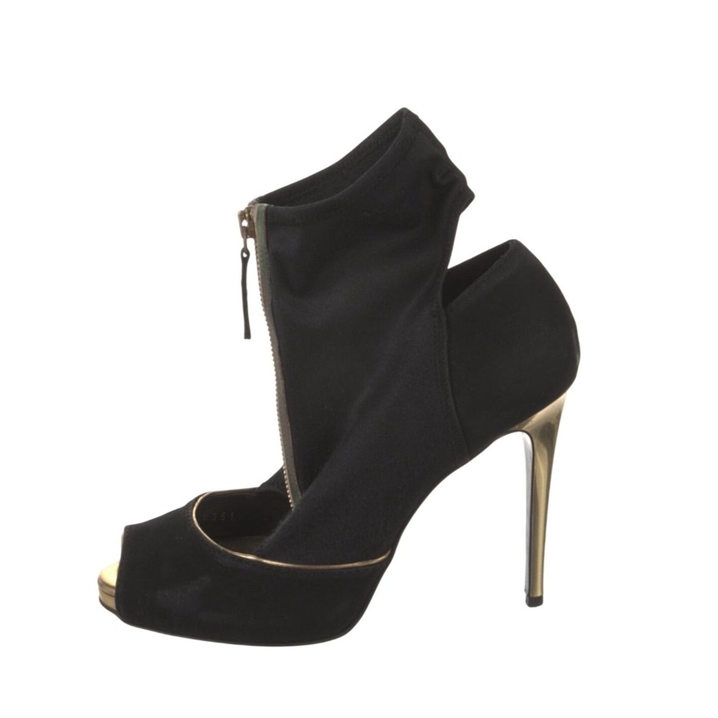 Stella McCartney
Suede Pumps Black Peep Toe Stiletto Booties Gold Heel size 7