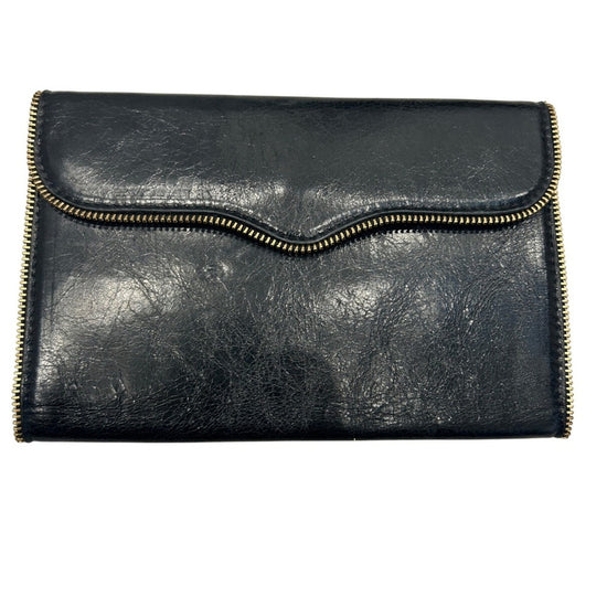 Rebecca Minkoff Black Leather Zip Around Wallet Organizer Paper Plastic Gold