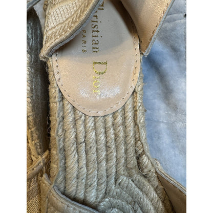 Christian Dior Paris Embroidered Espadrille Wedge Sandals Beige Size 39 EU 9