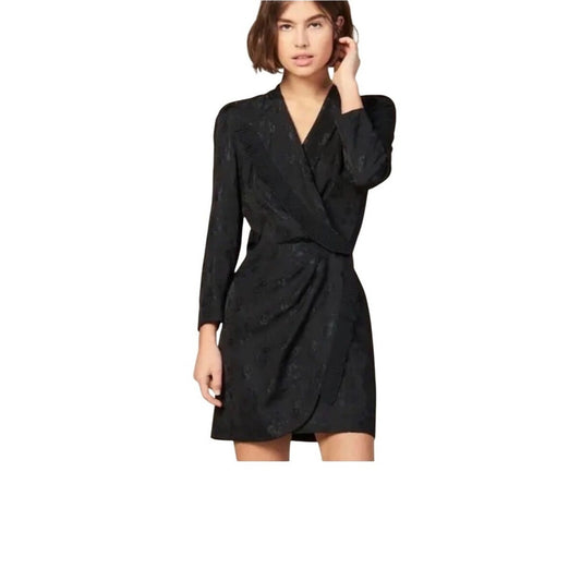 Sandro Paris Floral Jacquard Wrap Dress Long Sleeve Dark size S Black