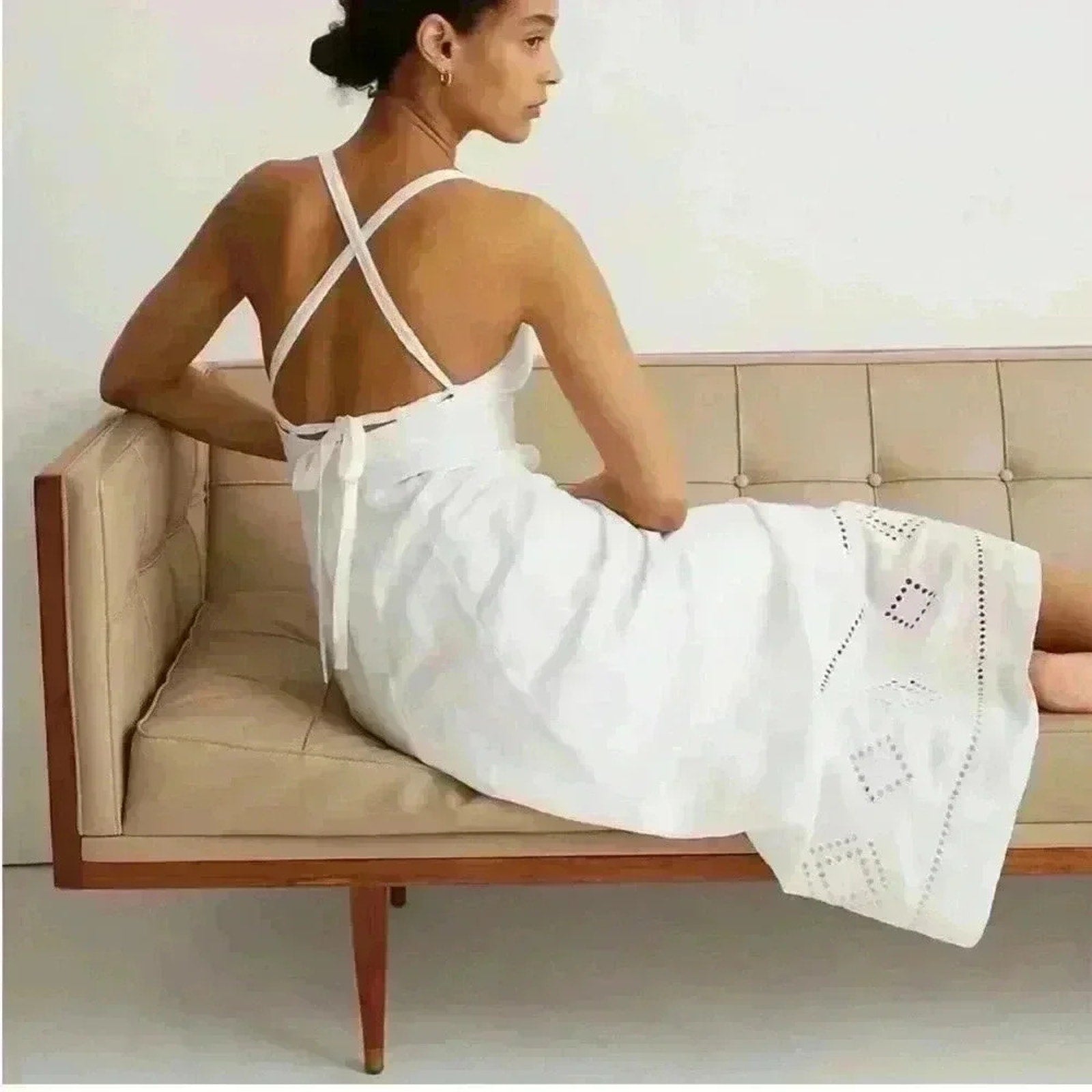 Madewell eyelet white Embroidered Eyelet Tie-Back Cami Midi Dress