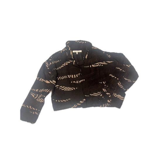 Cupcakes and Cashmere Cropped Jacket Black Tan Abstract Print Women