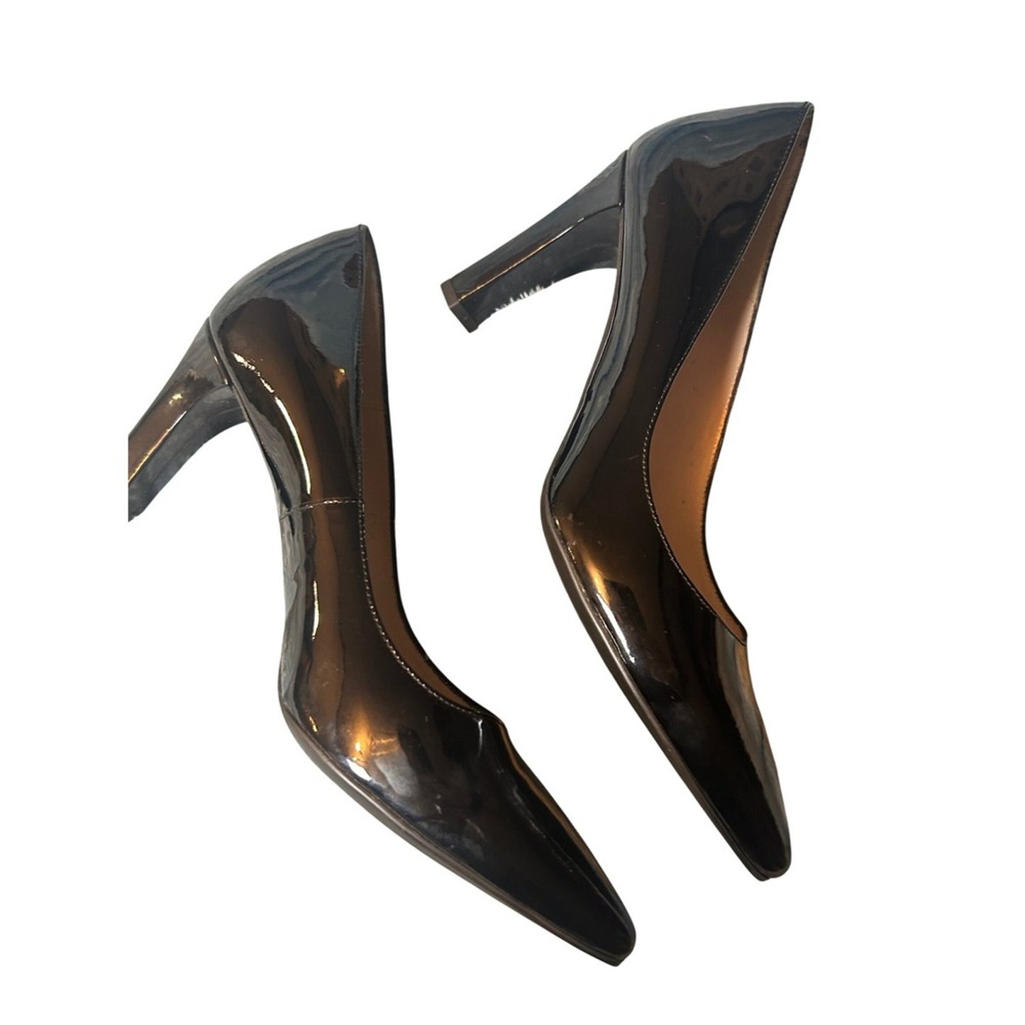 Sesto Meucci Black Patent Leather Pointed Toe Block Heel Pumps Made in Spain 7.5