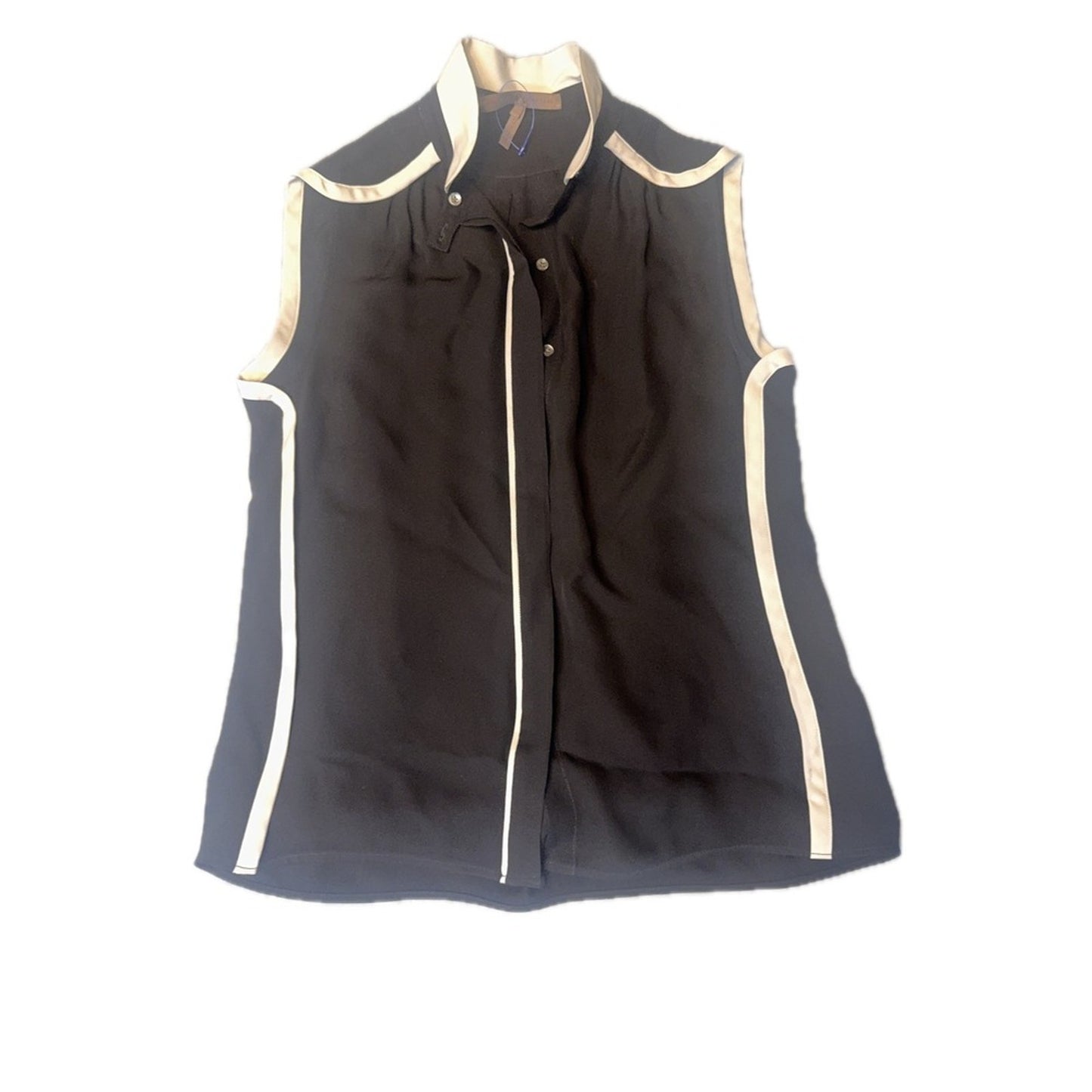 Halston Heritage Black Silk Sleeveless Blouse w/ Contrast Trim (XS / 100% Silk)