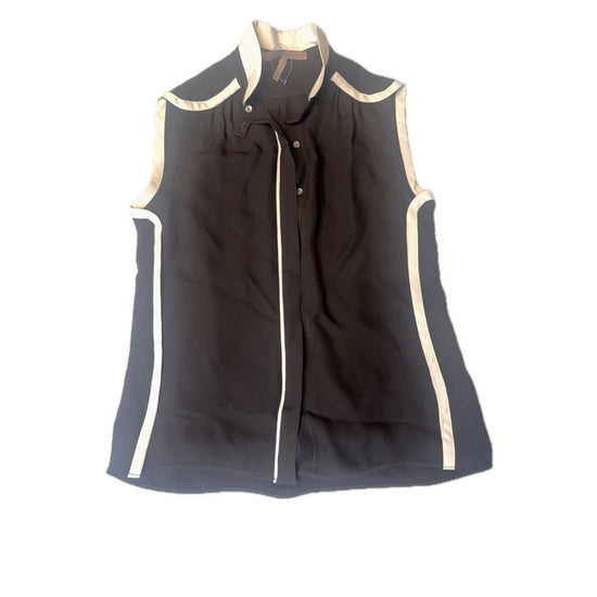 Halston Heritage Black Silk Sleeveless Blouse w/ Contrast Trim (XS / 100% Silk)