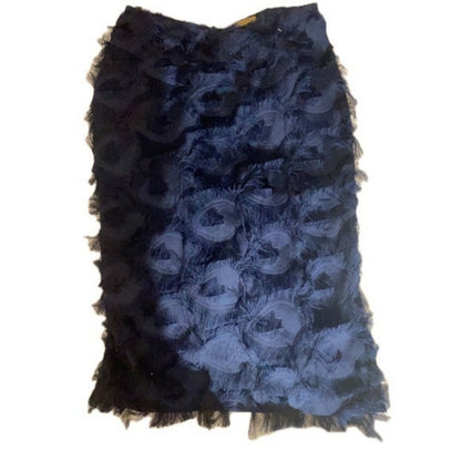 H&M Gold Label Navy Textured Rosette Faux-Fur Mini Skirt – Size 6