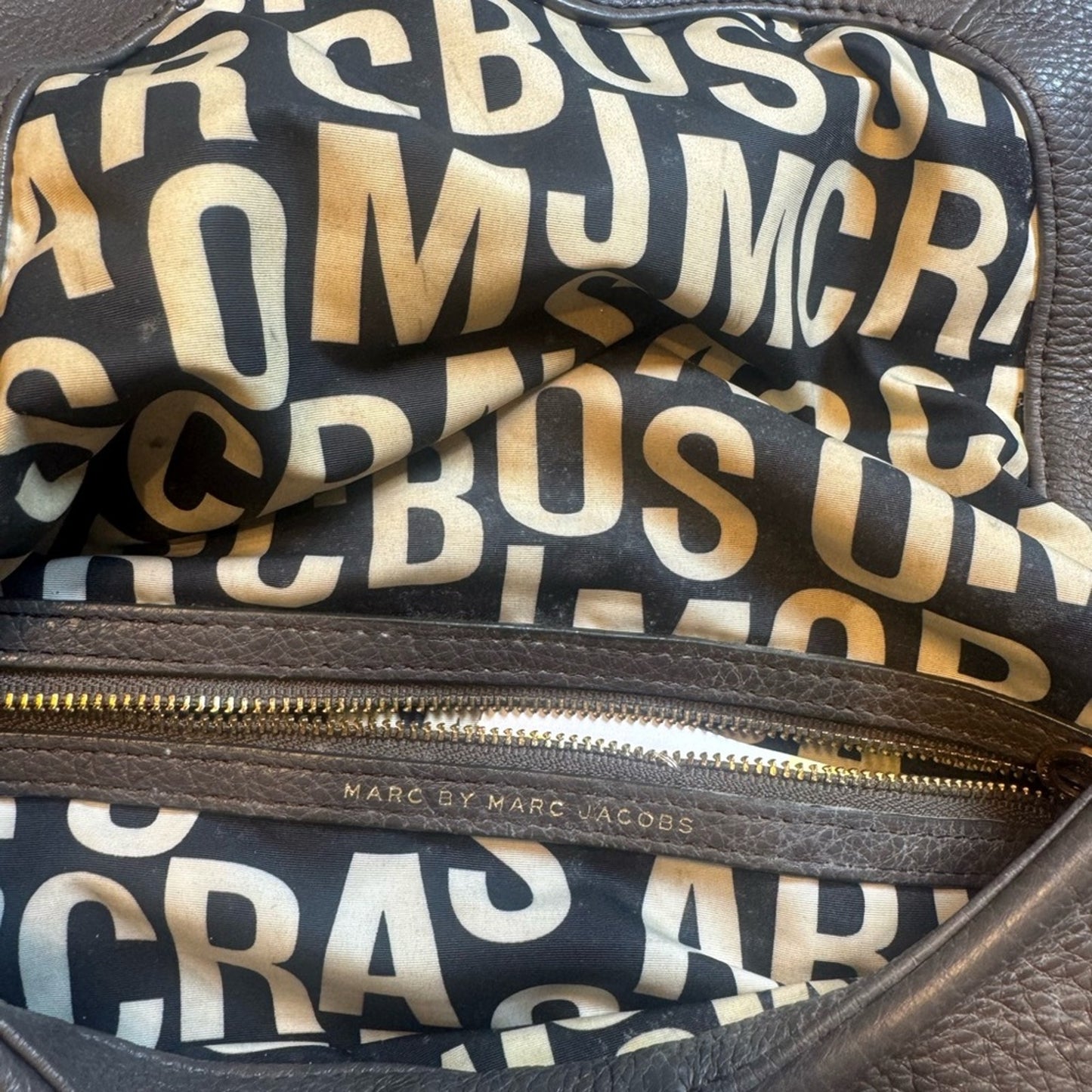 Marc Jacobs Grey  Leather Shoulder Bag with Gold Accents