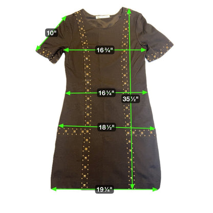 Trina Turk Black Studded Mini Dress Short Sleeve Party Career