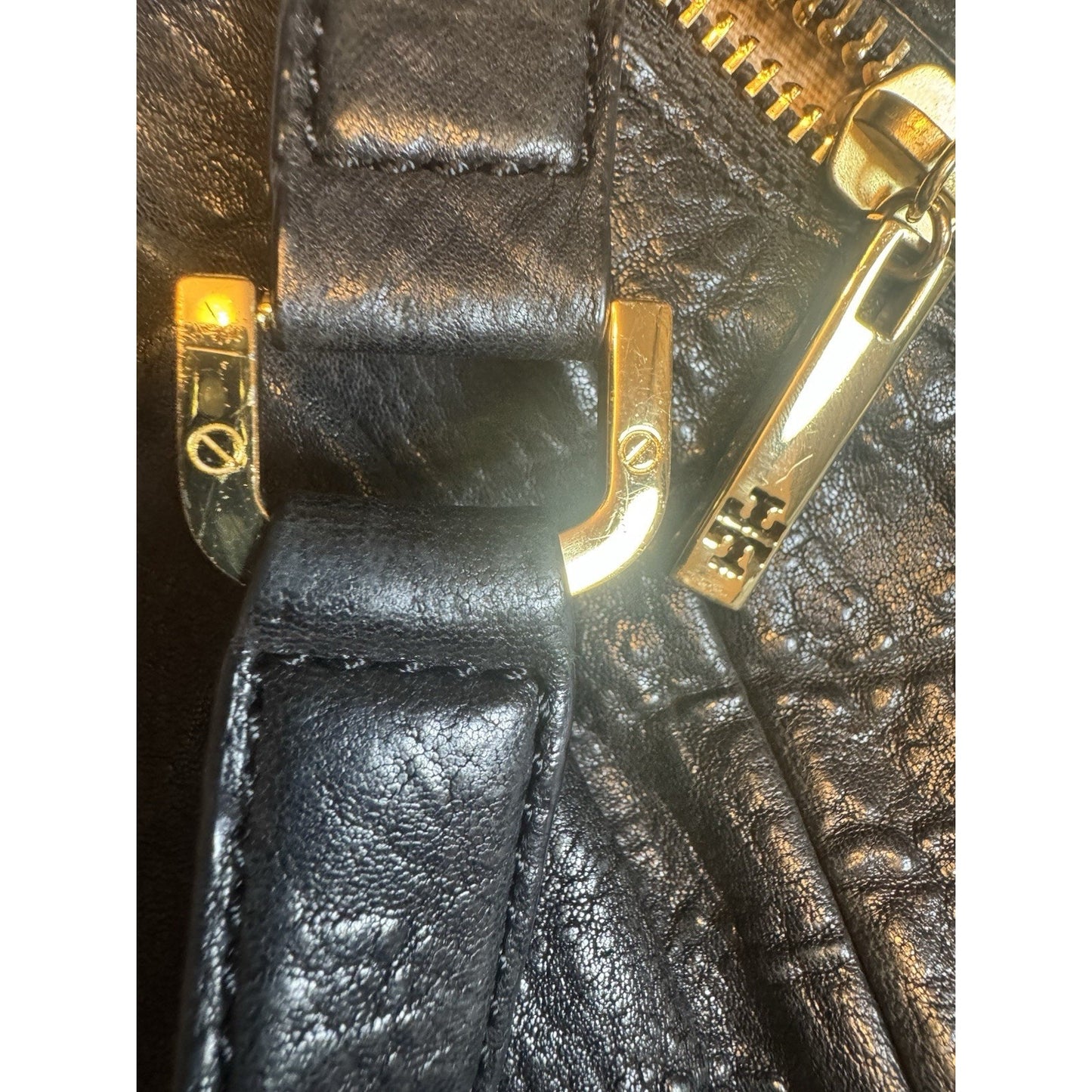 Tory Burch Julianne Black Leather Slouchy Tote Bag Gold Hardware