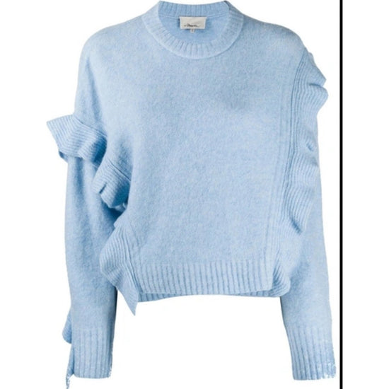 3.1 Phillip LimRuffle Trim Knit Sweater Baby Blue Lightweight Knit Size S