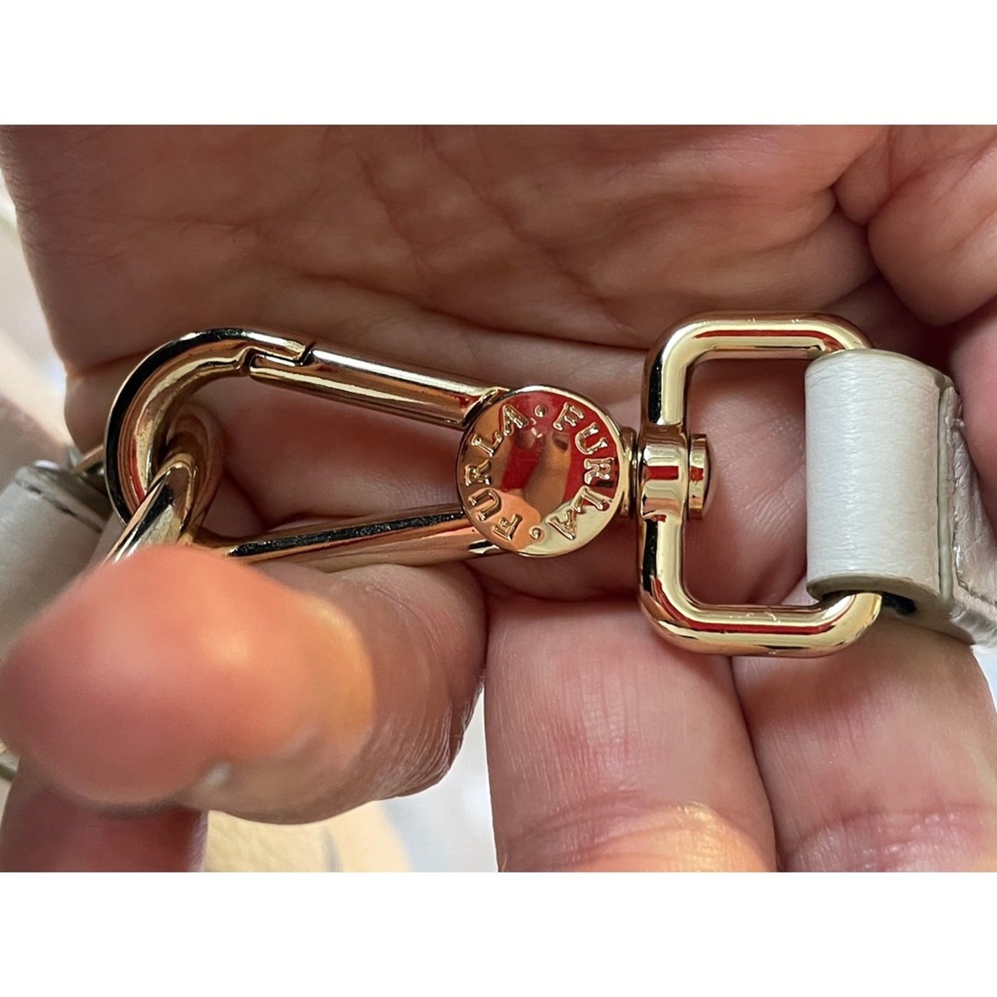 Furla Cream Leather Crossbody Shoulder Bag Flap Zip Closure Gold Hardware