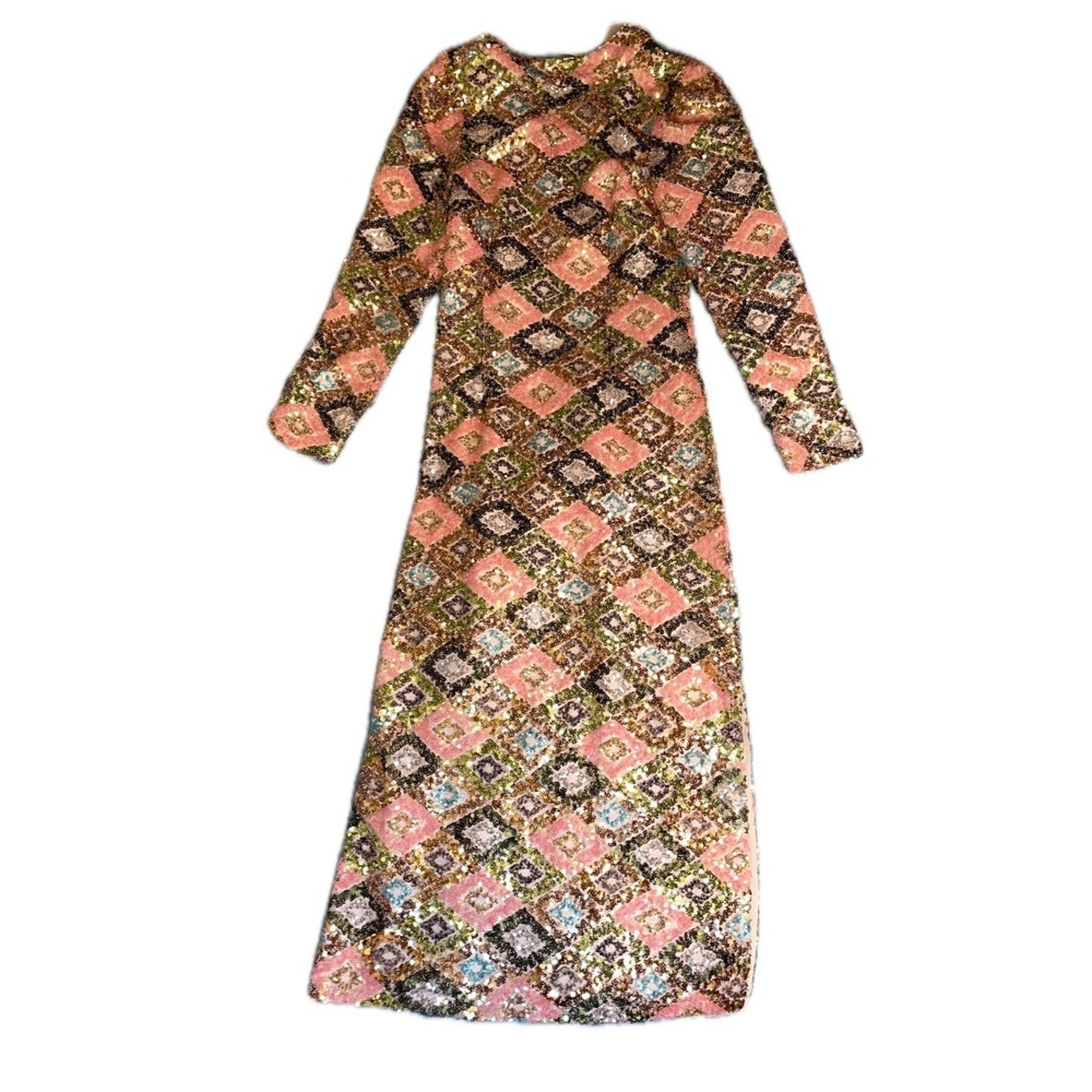 Ghost Spell Sequin Embellished Maxi Dress Geometric Print Long Sleeve XlL