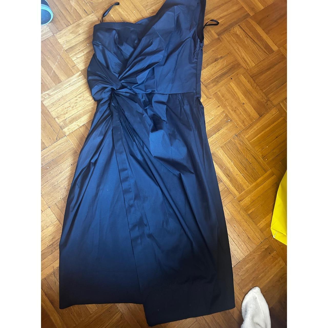 Donna Karan One Shoulder Silk Dress Navy Blue Size 4 Cocktail Evening.