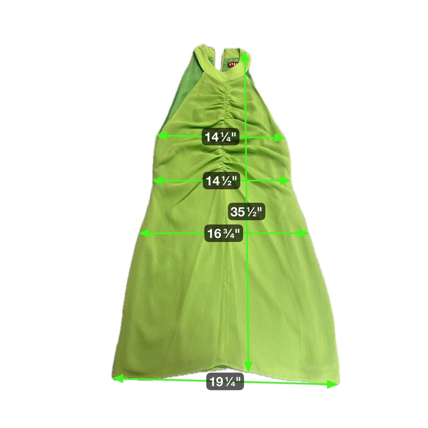 STAUD Women's Lime Green Halter Mini Dress Ruched Fitted Sleeveless Party size 4