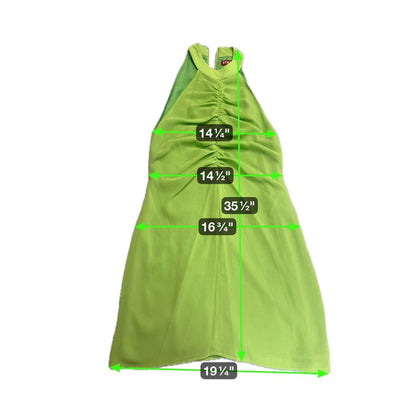 STAUD Women's Lime Green Halter Mini Dress Ruched Fitted Sleeveless Party size 4