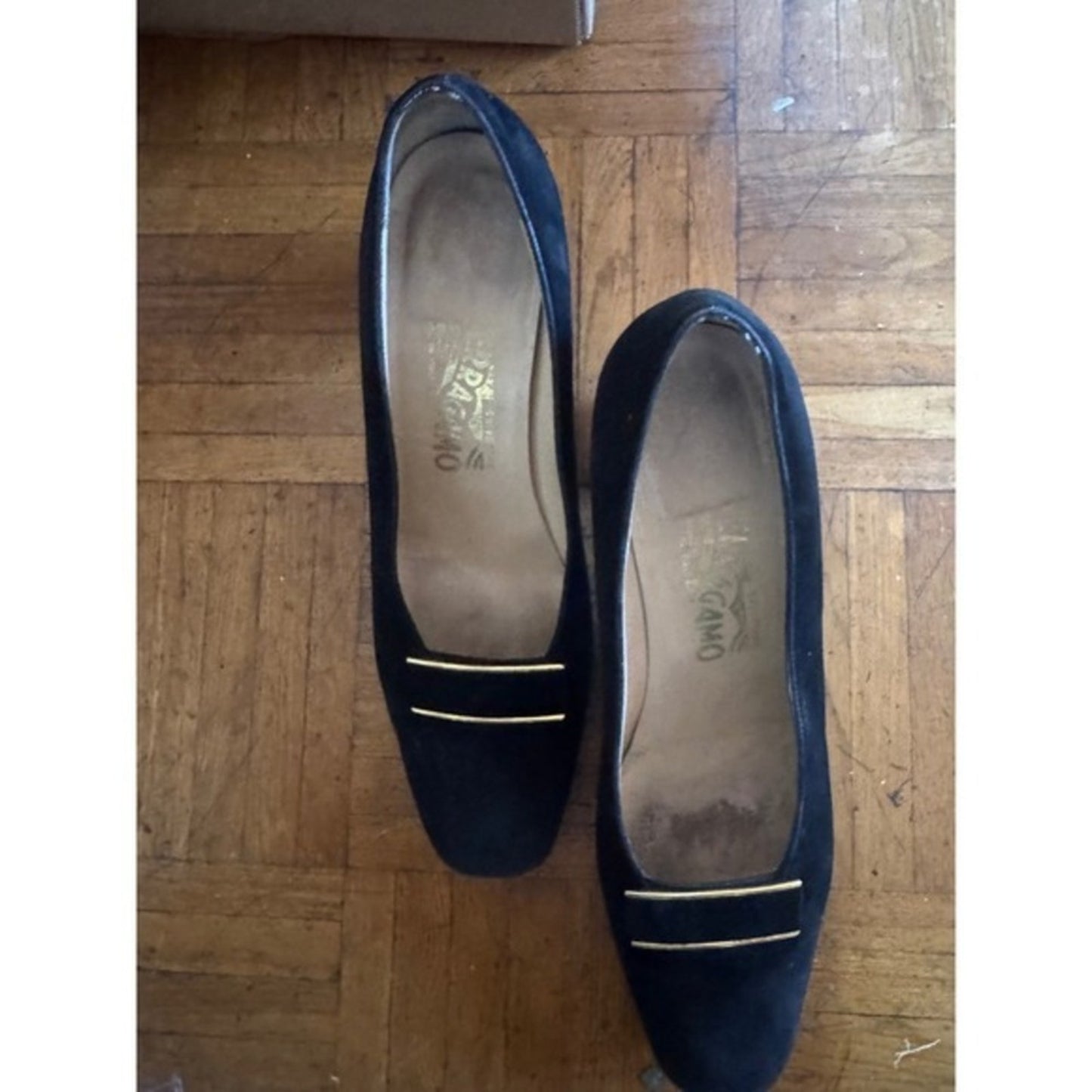 Salvatore Ferragamo Black Suede Leather Block Heel Pumps - Size 9.5B