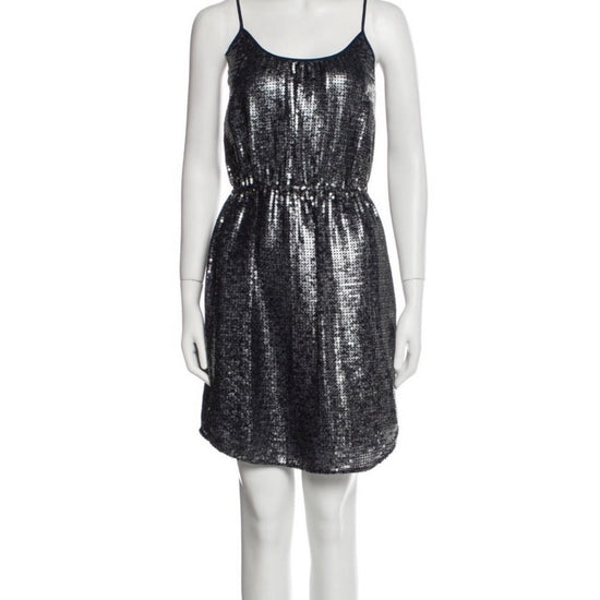 Rebecca Taylor Silver Sequin Scoop-Neck Mini Dress – Size Medium (US 8)