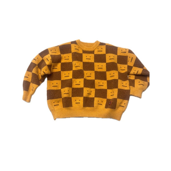 Acne Studios Face Patch Checkerboard Wool Cashmere Sweater Brown Yellow Size L