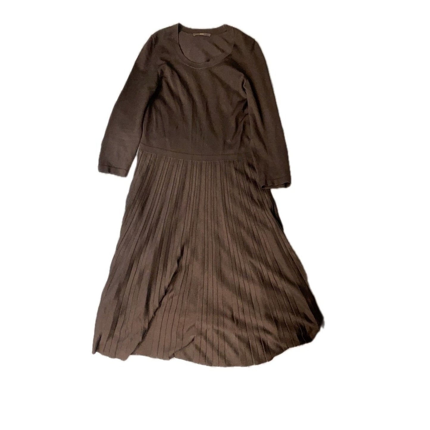 BOSS Hugo Boss Women Black Pleated Knit Sweater Dress Midi Long Sleeve Size M