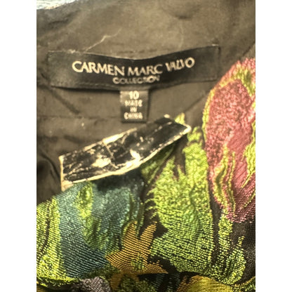 Carmen Marc Valvo Collection Floral Jacquard Dress Black Sequin Waist Size 10