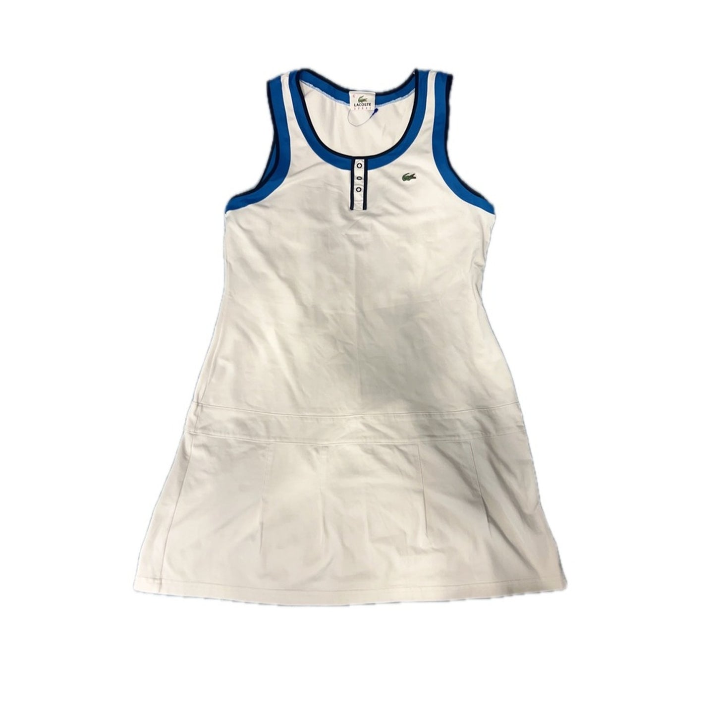 Lacoste Sport Tennis Dress Womens 42 White Blue Sleeveless Pleated Logo Preppy