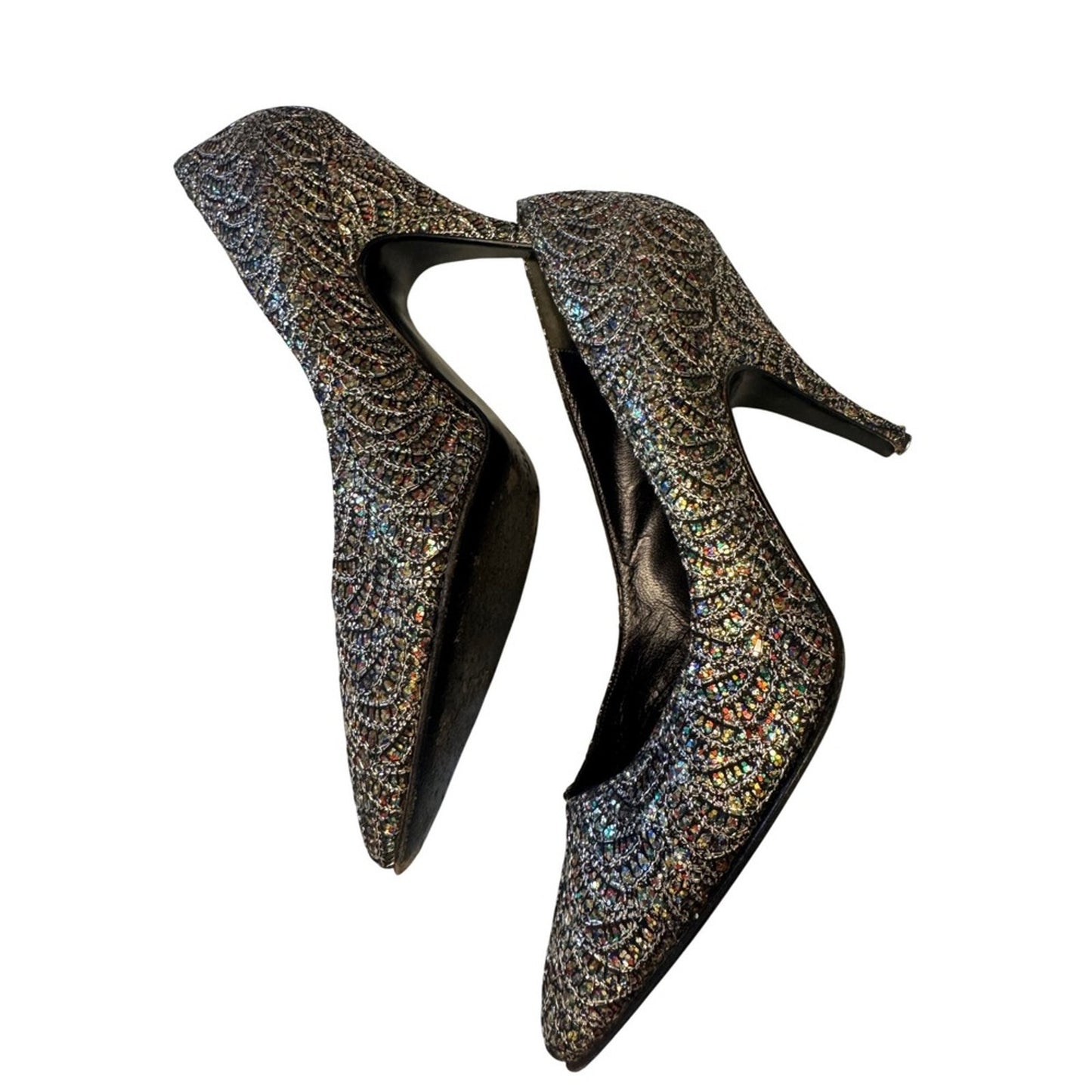 Simona Made in Italy Pointed Toe Heels Glitter Sparkle Party Shoes