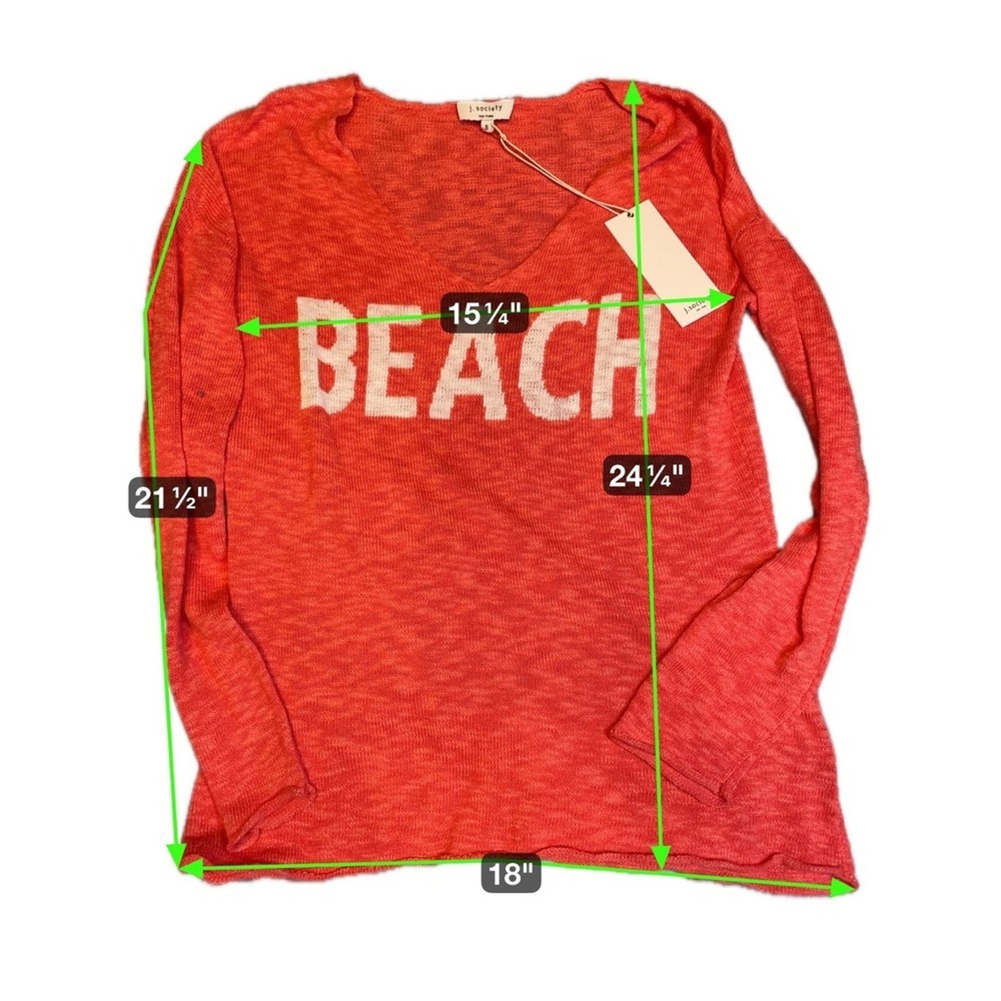 J Society Coral Beach V Neck Lightweight Knit Sweater Top Size S