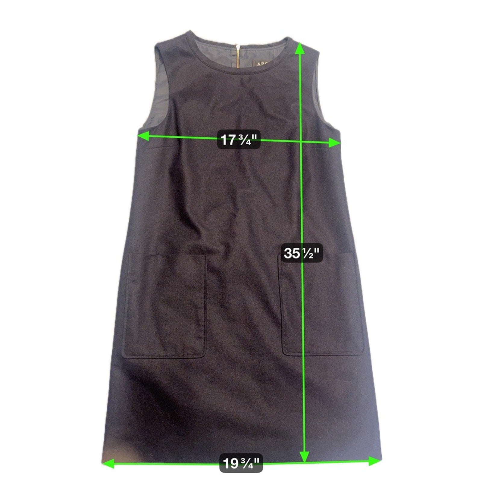 A.P.C. Paris Womens Dress Sleeveless Black Mini Dress with Pockets Size S