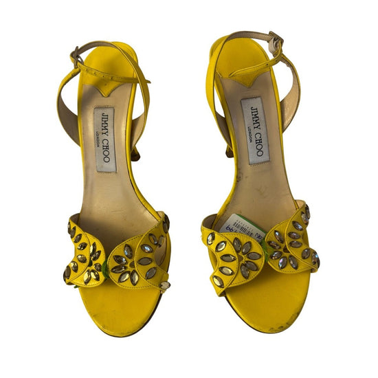 Jimmy Choo London Yellow Jeweled Ankle Strap Heels Size 40.5 Made in Italy