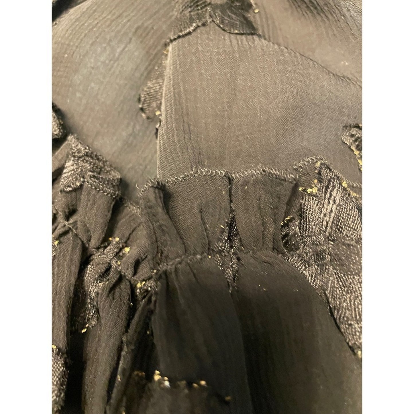 ALLSAINTS  Black Floral Metallic Sheer Long Sleeve Ruffle Tiered Mini Dress Med