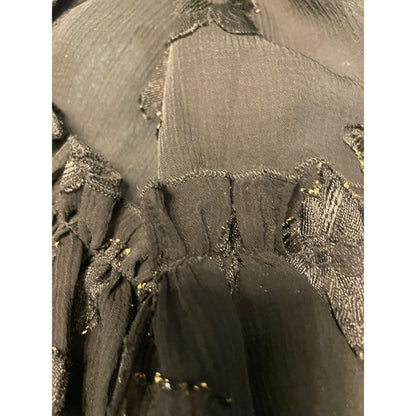 ALLSAINTS  Black Floral Metallic Sheer Long Sleeve Ruffle Tiered Mini Dress Med