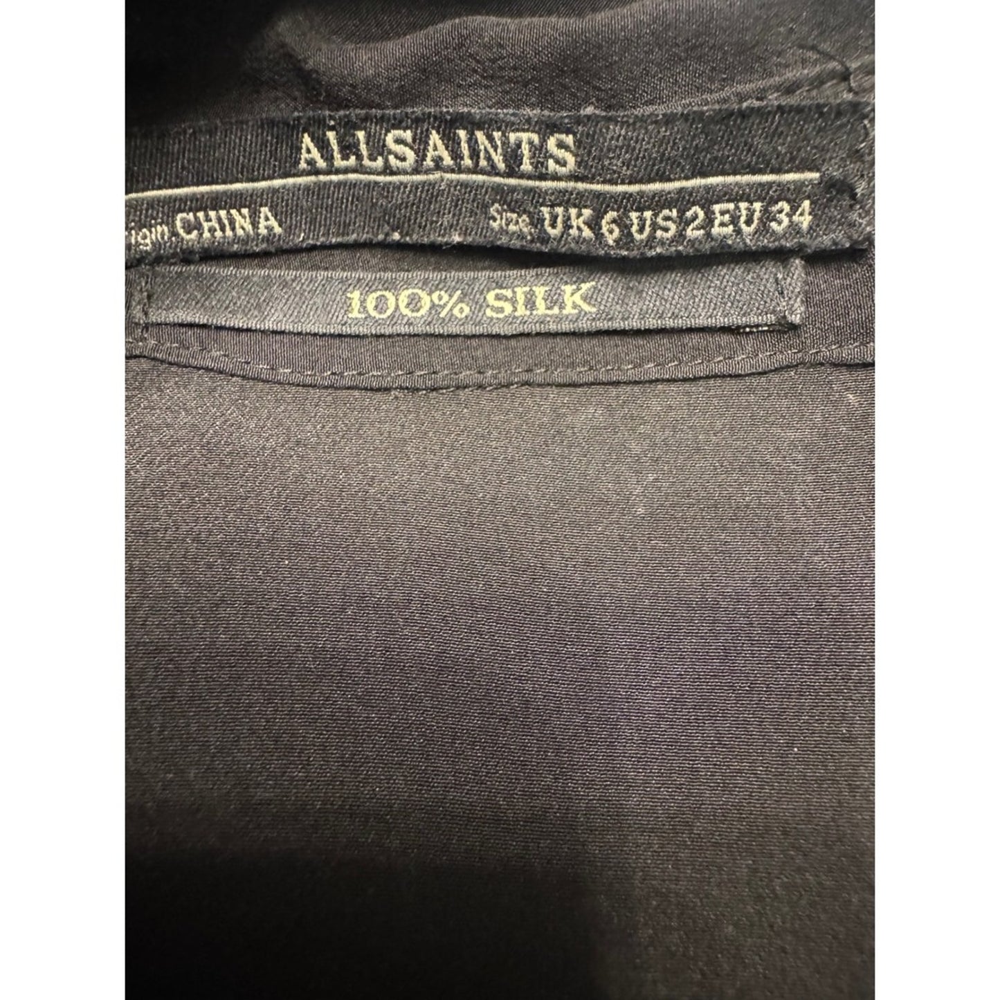 AllSaints Silk Sleeveless Button Down Dress Shirt Womens US 2 Black