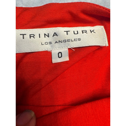 Trina Turk Dress Size 0 Red Sleeveless One Shoulder Party Cocktail Fitted