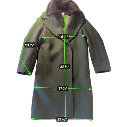 Acne Studios Dark Green Wool Blend Coat Fur Collar Button Front Size 36/4-6