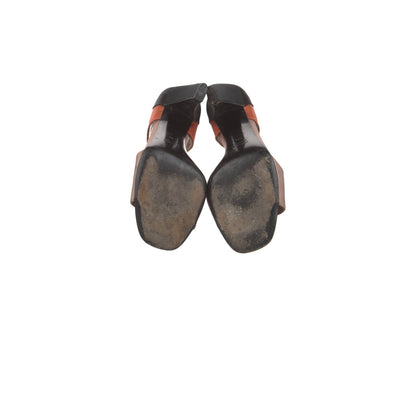Prada Satin Colorblock Sandals Womens 8.5 IT 38.5 Orange Black Champagne Good