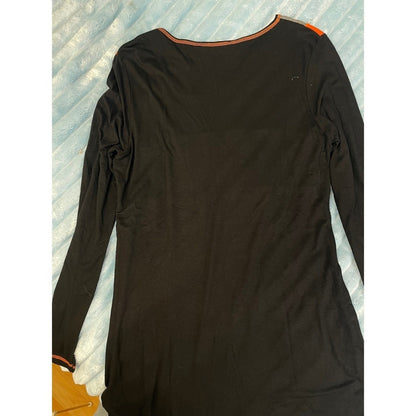 HEGLER Asymmetrical Paneled Long Sleeve Tunic Dress M Orange Gray Brown