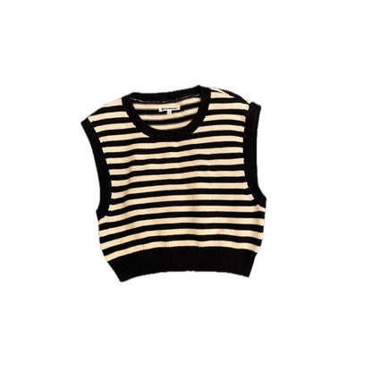 Reformation Striped Sweater Vest Knit Black White Crew Neck Sleeveless Crop M