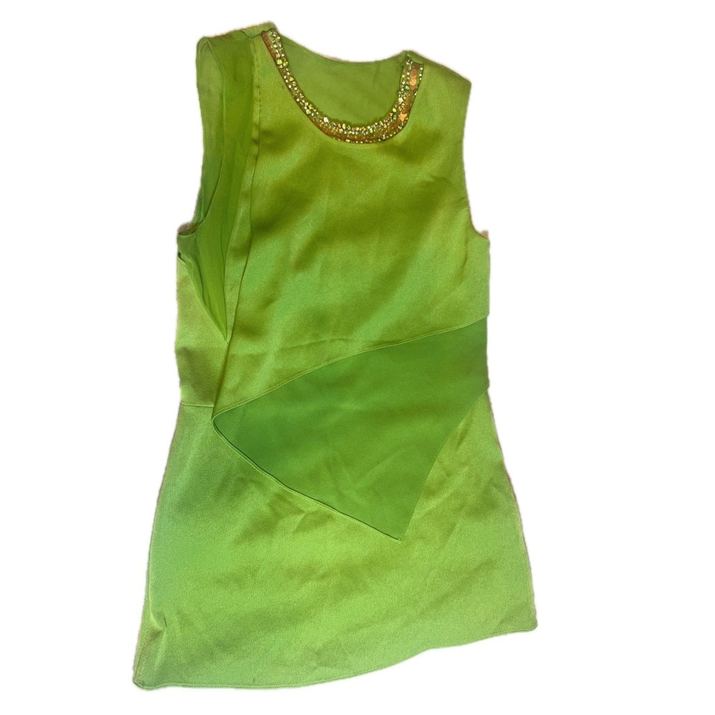 3.1 Phillip Lim Green Mod Mini Dress Sleeveless Cocktail Party Gold Trim Details size 0