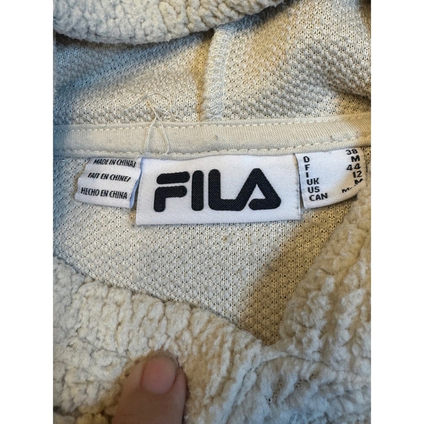 FILA Cream Sherpa Fleece Pullover Hoodie Sweatshirt Women's Medium