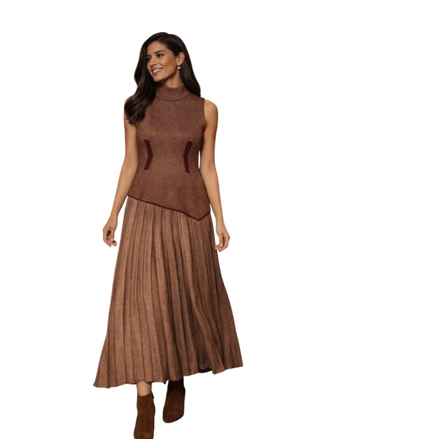 DAGMAR Metallic Knit Mock Neck Sleeveless Pleated Maxi Dress Size M