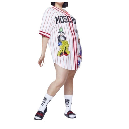 MOSCHINO H&M Disney Goofy Mickey Mouse Baseball Jersey Shirt Red White Striped