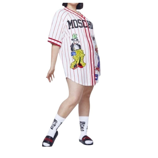 MOSCHINO H&M Disney Goofy Mickey Mouse Baseball Jersey Shirt Red White Striped