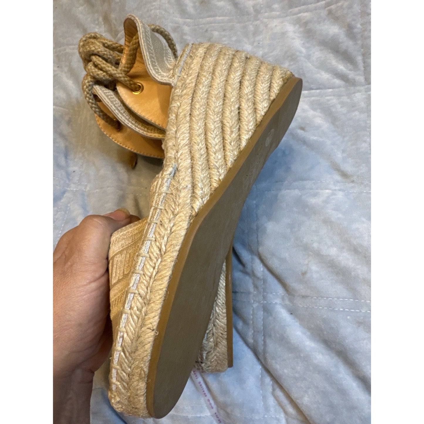 Christian Dior Paris Embroidered Espadrille Wedge Sandals Beige Size 39 EU 9