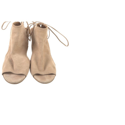 Aquazzura Suede Slingback Sandals Beige Lace Up Peep Toe Stiletto IT 37.5 US 7.5
