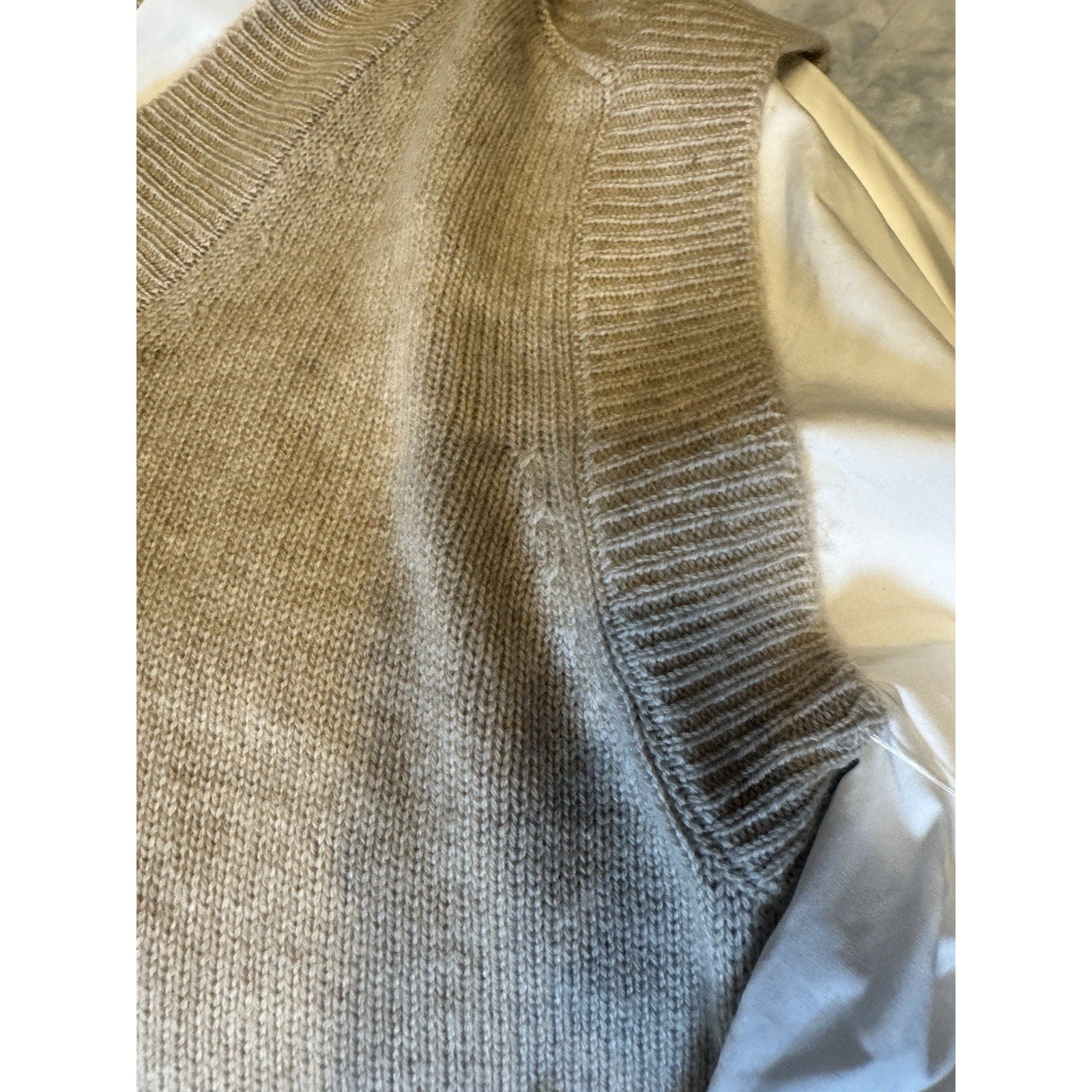 BROCHU WALKER Size M Camel White Wool Cashmere Knit Layered Pullover