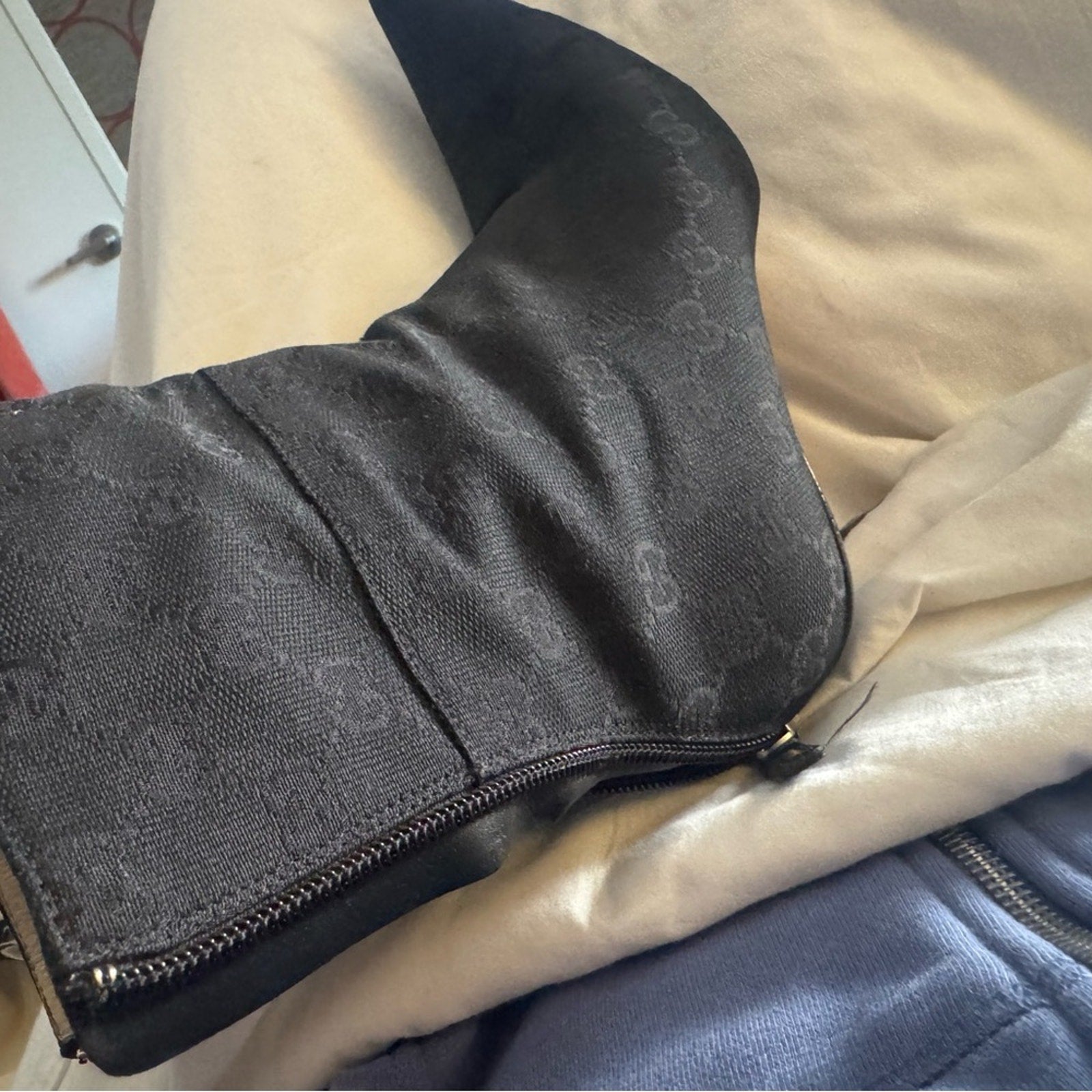 Gucci Monogrammed Black Heeled Boots with Sophisticated Style